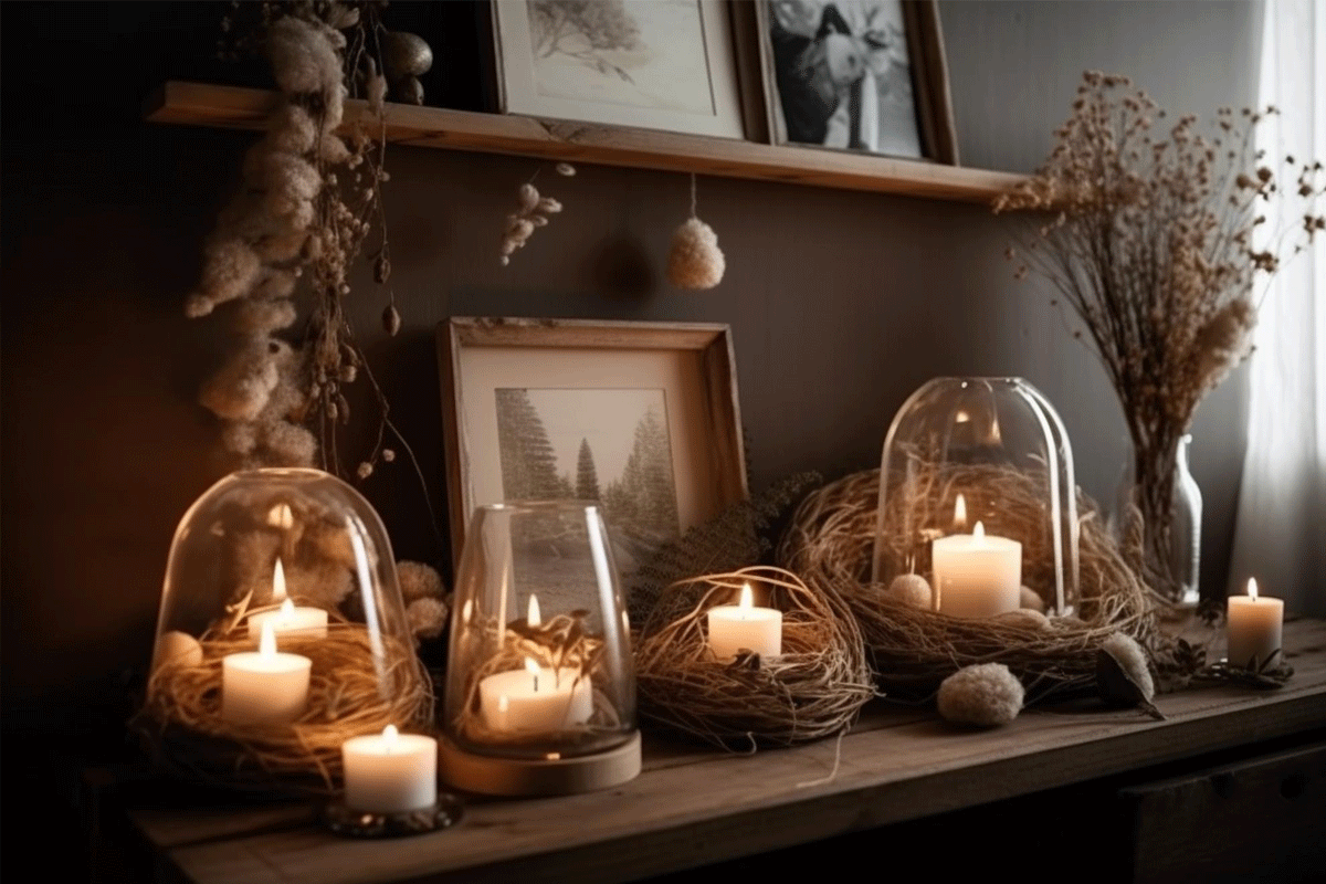 Candles on shelf making the home cozy
