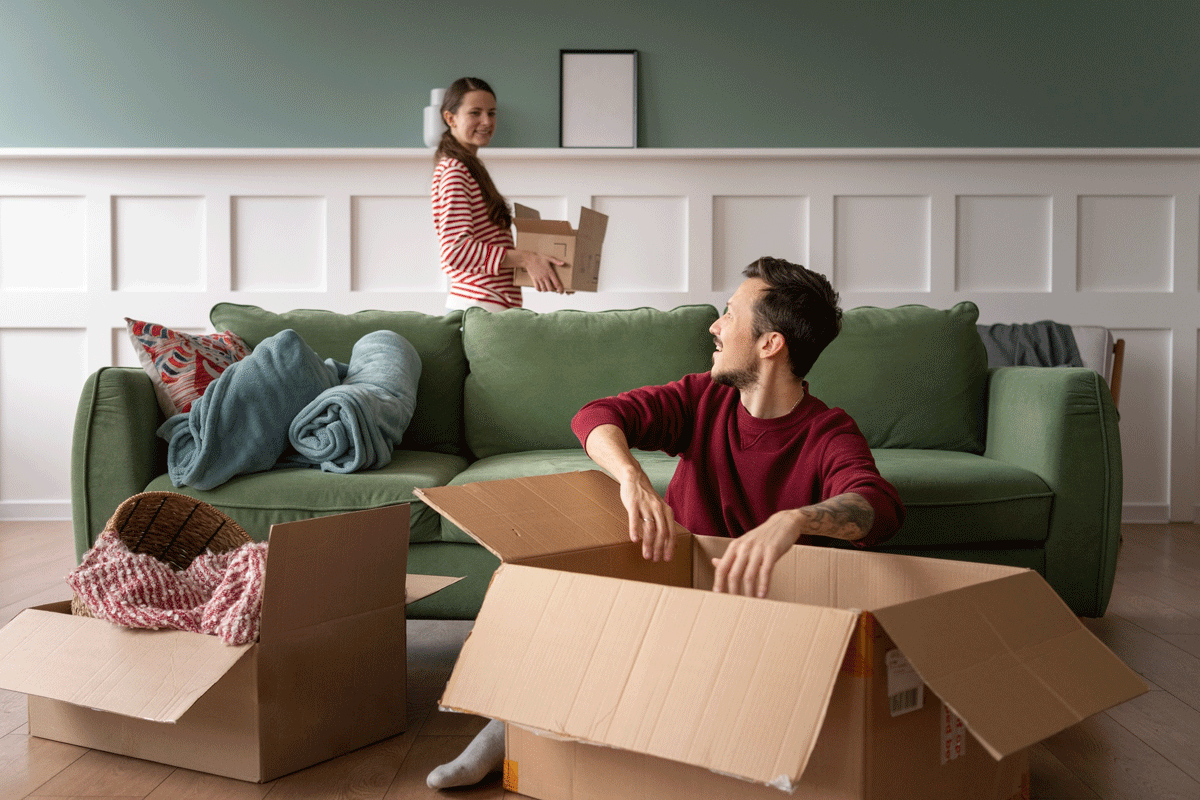 Couple decluttering the home