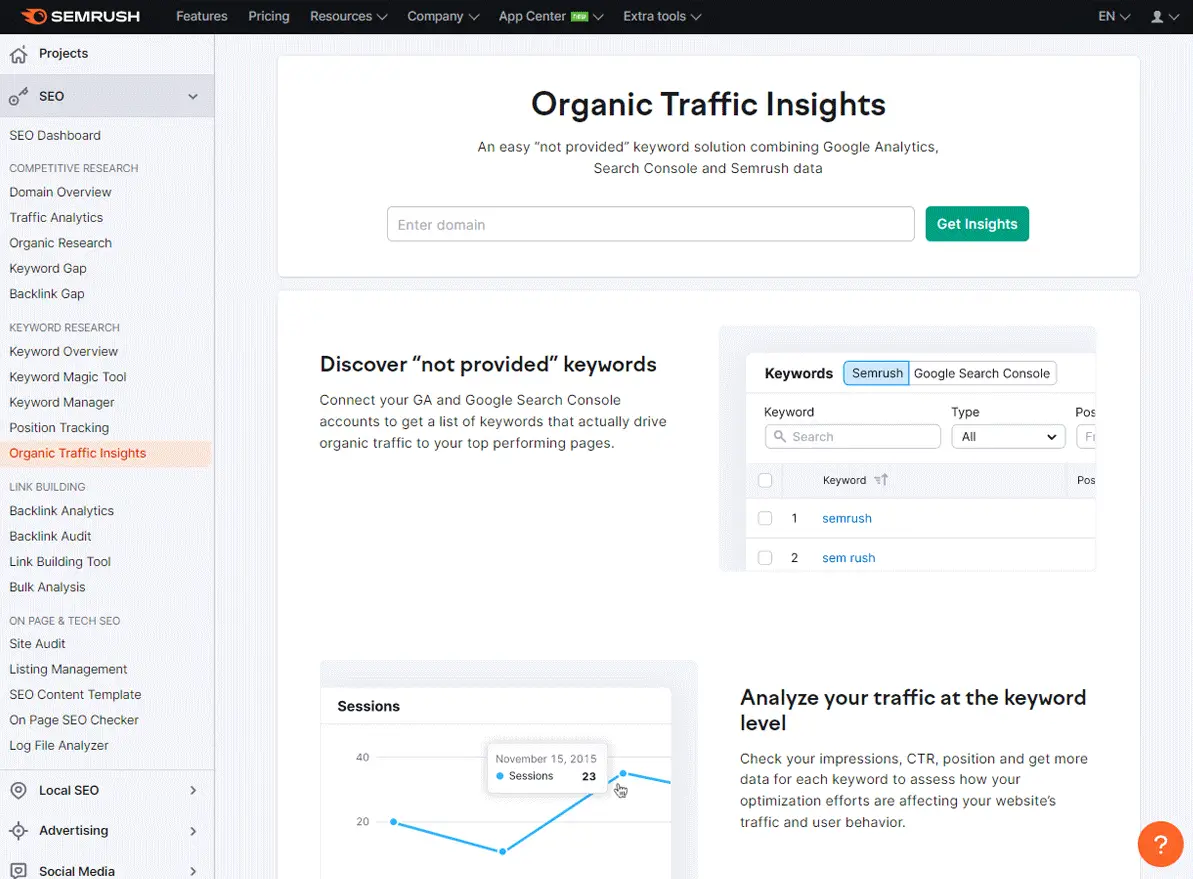 Organic Traffic Insights Tool Dashboard